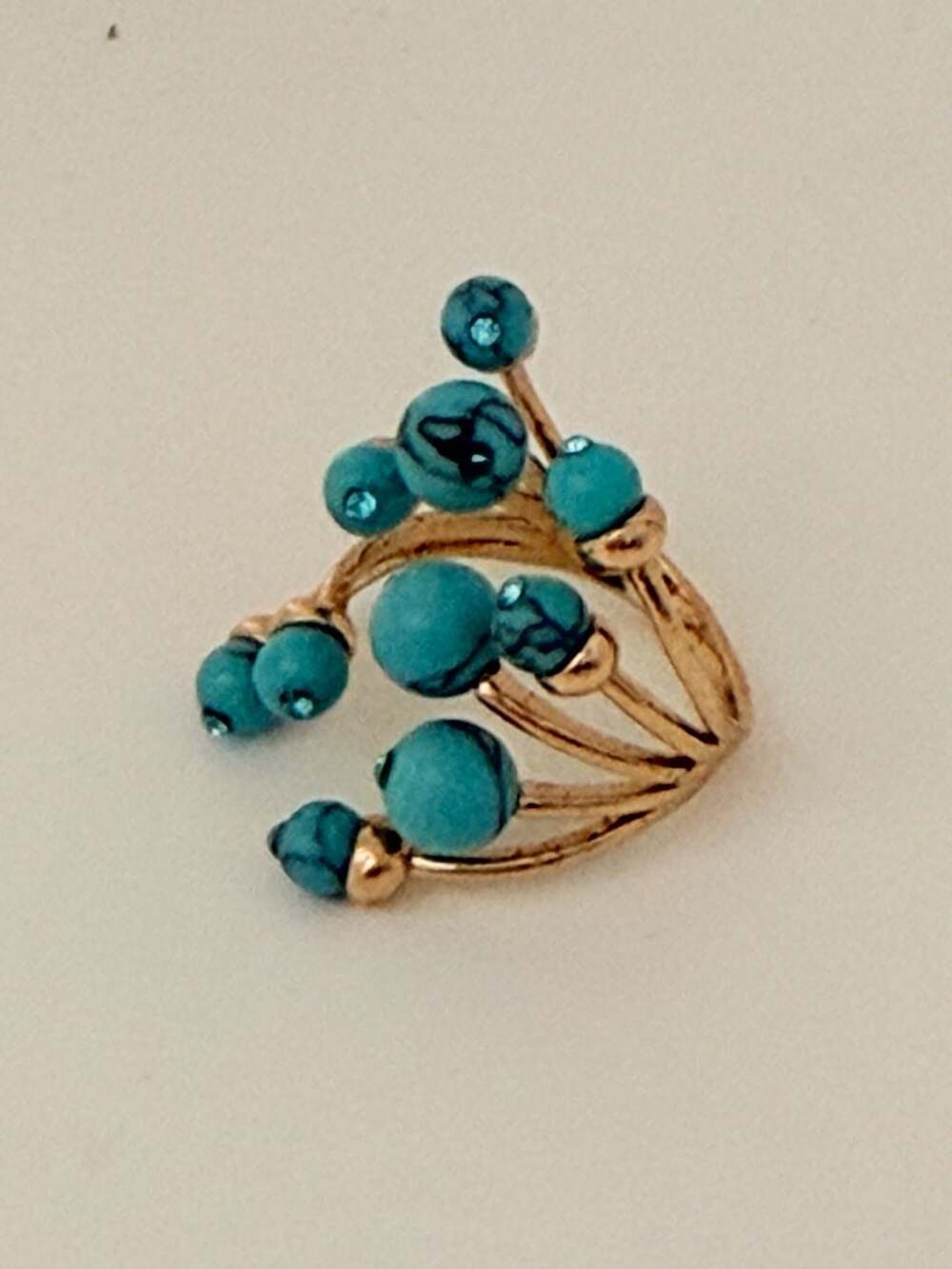 Open Cage BeadedTurquoise Statement Ring
